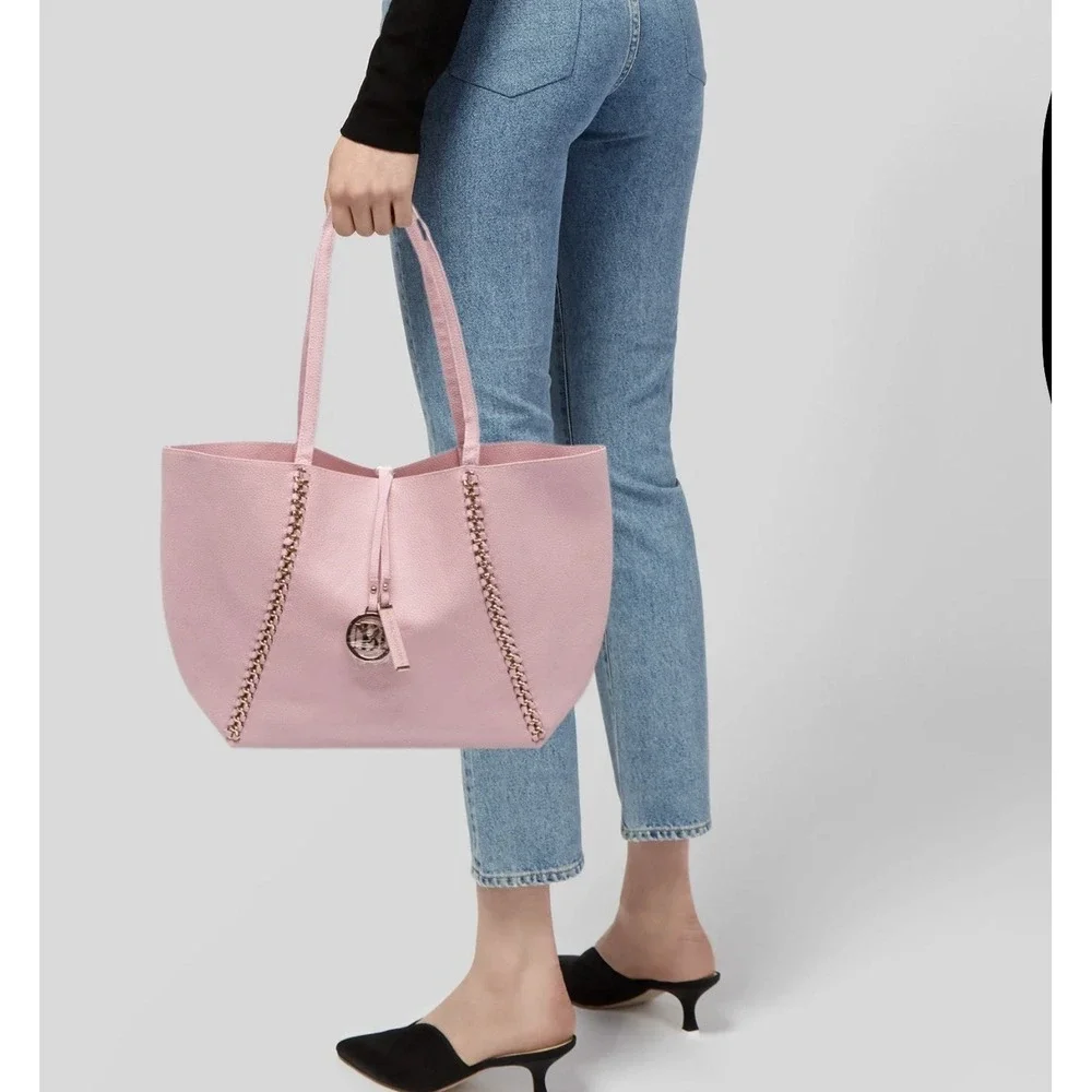 New Badgley Mischka Tote Bag Pink Large Vegan Leather Glam Designer coquette‎